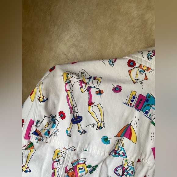Vintage 90s Y2K White Patterned “City Girls” Jacket Button Front All Over Print - Picture 7 of 7